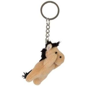 2x Pluche lichtbruin paarden knuffel sleutelhanger 6 cm - Speelgoed dieren sleutelhangers
