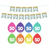 Haza Verjaardag 50 jaar geworden versiering - 16x thema ballonnen/1x Happy Birthday slinger 300 cm