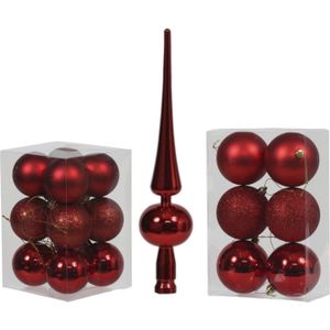 Kerstversiering/kerstboom set mat/glans mix kerstballen met piek in kleur rood 6 en 8 cm diameter - 36x stuks kerstballen