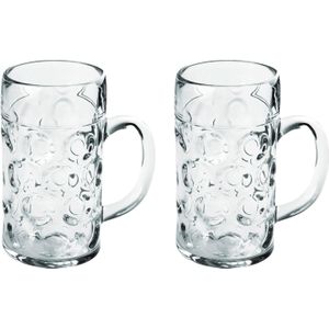 2x Bierpullen/bierglazen 1.3 liter/130 cl/1300 ml van onbreekbaar kunststof - 1.3 liter pullen - Bierfeest/Oktoberfest pul - Bierpul glazen