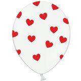 Witte ballonnen met hartjes rood 18 stuks
