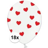 Witte ballonnen met hartjes rood 18 stuks