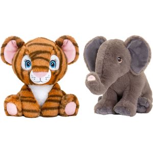 Keel Toys - Pluche knuffel dieren vriendjes set tijger en olifant 25 cm