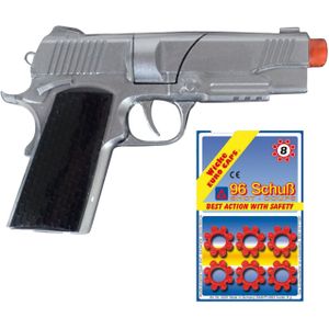 Politie speelgoed revolver/pistool - metaal - voor 8 schots ringen plaffertjes - 96 shots in de set