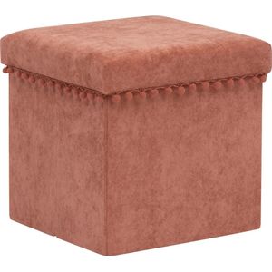 Atmosphera Poef/krukje/hocker Arabic - Opvouwbare zit opslag box - fluweel Steenrood - D38 x H38 cm - MDF/polyester