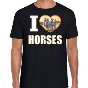 I love horses t-shirt met dieren foto van een wit paard zwart voor heren - cadeau shirt paarden liefhebber