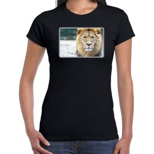 Dieren shirt met leeuwen foto - zwart - voor dames - Afrikaanse dieren/ leeuw cadeau t-shirt - kleding