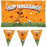 Loeki EK/WK versier pakket - 2x vlaggenlijn 10m - gevelvlag 100 x 150 cm - oranje