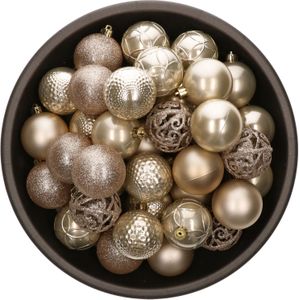 37x stuks kunststof/plastic kerstballen parel/champagne 6 cm mix - Onbreekbaar - Kerstboomversiering/kerstversiering