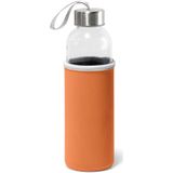 Glazen waterfles/drinkfles met oranje softshell bescherm hoes 520 ml - Sportfles - Bidon