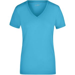 Turquoise dames stretch t-shirt met V-hals