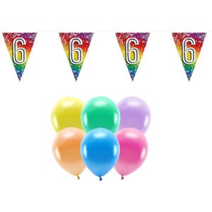 Boland Party 6e jaar verjaardag feestartikelen versiering - 100x ballonnen/2x leeftijd vlaggetjes