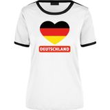 Deutschland wit/zwart ringer t-shirt Duitsland vlag in hart - dames - landen shirt - Duitse supporter / fan kleding