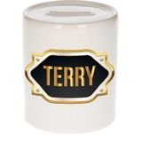 Terry naam cadeau spaarpot met gouden embleem - kado verjaardag/ vaderdag/ pensioen/ geslaagd/ bedankt