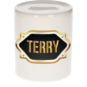 Terry naam cadeau spaarpot met gouden embleem - kado verjaardag/ vaderdag/ pensioen/ geslaagd/ bedankt