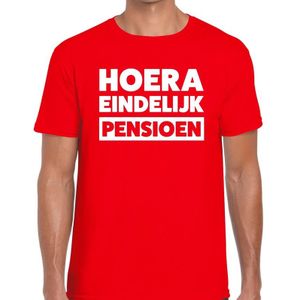 Hoera eindelijk pensioen rood t-shirt voor heren - rood pensioen shirt