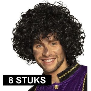 8x Roetveeg Pieten pruiken de luxe voor volwassenen - Pieten verkleed pruiken - Sinterklaas feestartikelen