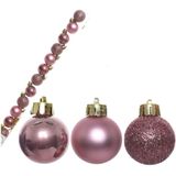 14x stuks onbreekbare kunststof kerstballen velvet roze 3 cm - glans/mat/glitter - Kerstboomversiering