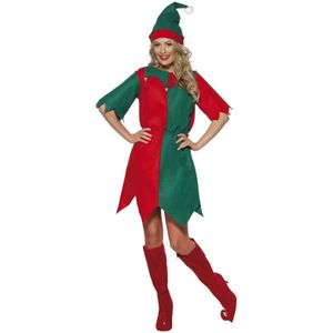 Kerst elf kostuum rood/groen voor dames