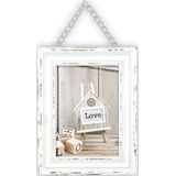 3x stuks houten fotolijst vintage wit met metalen ophangketting geschikt voor een foto van 13 x 18 cm