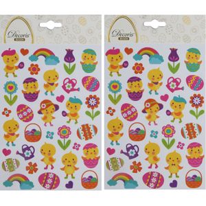 Stickers voorjaar en Pasen - 2x - kuikentjes - 1 vel - 15 x 21 cm - Paas knutselen