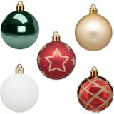 45x stuks kerstballen mix wit/rood/groen/champagne glans/mat/glitter kunststof diameter 5 cm - Kerstboom versiering