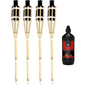 4x stuks Bamboe fakkels safe 60 cm - Inclusief 1 liter lampenolie/fakkelolie