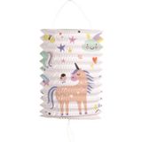 Folat Trek lampion eenhoorns &amp; regenbogen - 3x - H16 cm - meerkleurig - papier