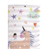 Folat Trek lampion eenhoorns &amp; regenbogen - 3x - H16 cm - meerkleurig - papier