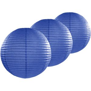 4x stuks luxe bol lampionnen donker blauw 50 cm - Feestartikelen en versiering