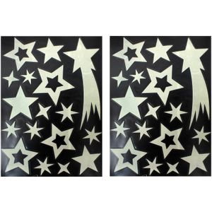 2x stuks velletjes kerst glow in the dark sterrenhemel  40 cm - Raamversiering/raamdecoratie stickers kerstversiering