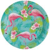 24x stuks Flamingo party bordjes 23 cm - Herbruikbaar van karton - Hawaii/Tropische feestartikelen