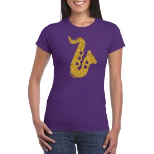 Gouden saxofoon / muziek t-shirt / kleding - paars - voor dames - muziek shirts / muziek liefhebber / jazz / saxofonisten outfit