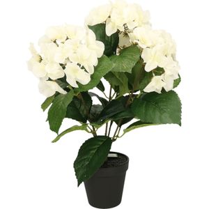 Hortensia kunstplant in kunststof pot - wit - 40 cm - Hydrangea Macrophylla