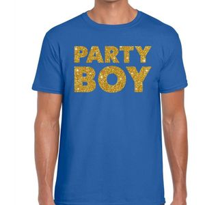 Party Boy glitter tekst t-shirt blauw heren - heren shirt Party Boy