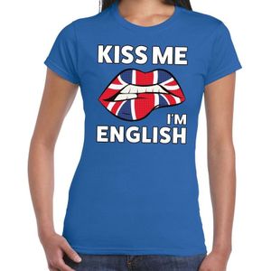 Kiss me I am English t-shirt blauw dames - feest shirts dames - Engeland kleding