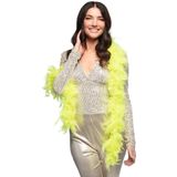 Boland Carnaval verkleed boa met veren - 2x - neon geel - 180 cm - 50 gram - Glitter and Glamour