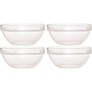 4x Glazen schaal/kom 23 cm - Sla/salade serveren - Schalen/kommen van glas - Keukenbenodigdheden