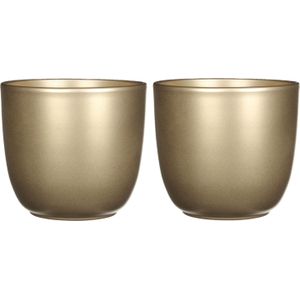 Set van 2x stuks bloempotten goud keramiek voor kamerplant H18.5 x D19.5 cm - Mica Decorations plantenpotten