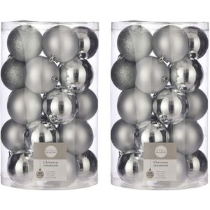 Onbreekbare kunststof kerstballen zilver pakket 50-delig - Zilveren kerstballen 8 cm - Kerstboomversiering