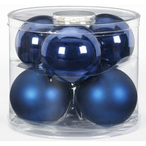 6x Donkerblauwe glazen kerstballen 10 cm glans en mat - Kerstboomversiering donkerblauw