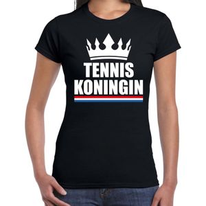 Zwart tennis koningin shirt met kroon dames - Sport / hobby kleding