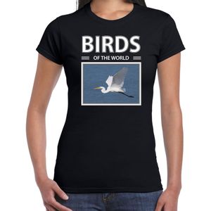 Dieren foto t-shirt Zilverreiger - zwart - dames - birds of the world - cadeau shirt Zilverreigers liefhebber