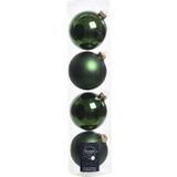 4x Donkergroene glazen kerstballen 10 cm - Mat/matte - Kerstboomversiering donkergroen
