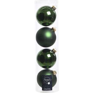 4x Donkergroene glazen kerstballen 10 cm - Mat/matte - Kerstboomversiering donkergroen