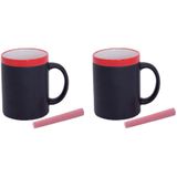 8x stuks krijtbord koffie mokken in het rood - beschrijfbare koffie/thee mokken/bekers - iedere collega of gezinslid met zijn eigen naam