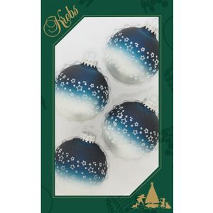 Krebs Kerstballen - 4 stuks - glazen - blauw-wit - met sterren - 7 cm