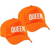 2x stuks queen pet  / baseball cap oranje met witte bedrukking voor meisjes - Holland / Koningsdag - feestpet / verkleedpet