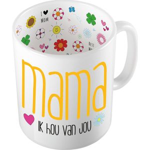 Bellatio Decorations Cadeau koffie/thee mok voor mama - geel - ik hou van jou - 300 ml - Moederdag