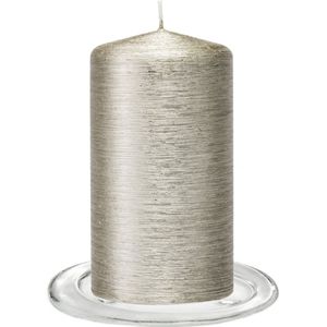 Trend Candles - Stompkaarsen met glazen onderzetters set van 2x stuks zilver 7 x 13 cm